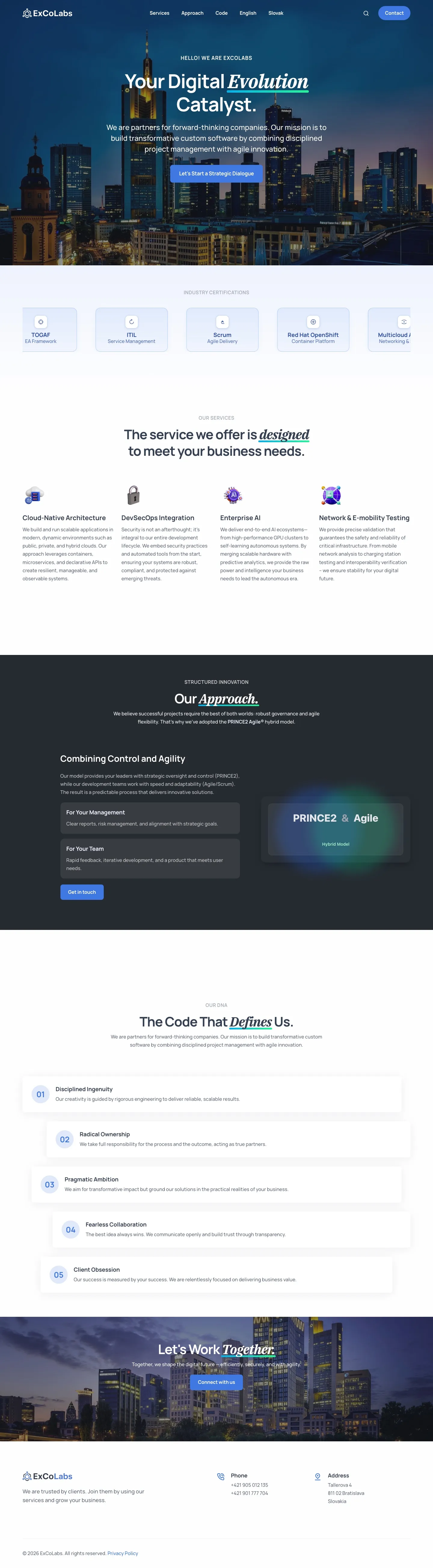Full-length capture of the original ExCoLabs homepage, from hero to footer.